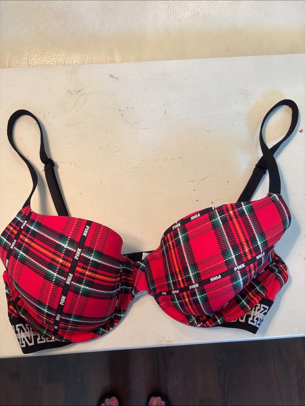 PINK Victoria's Secret Red Plaid Push-Up Bra